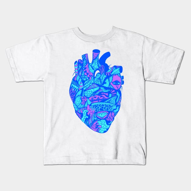 Blue Transparent Heart Kids T-Shirt by kenallouis